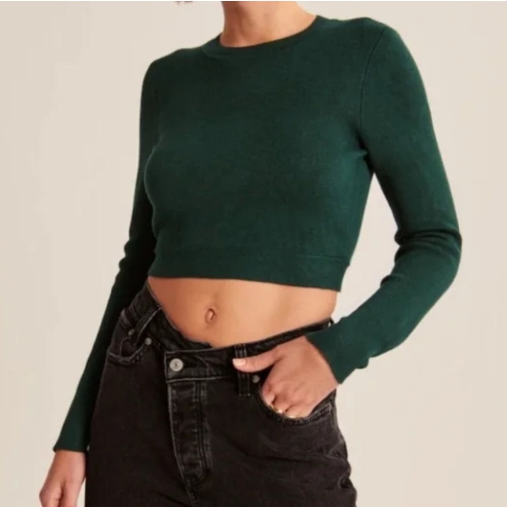 Abercrombie & Fitch Green Cropped Knit Open-back Tie Top